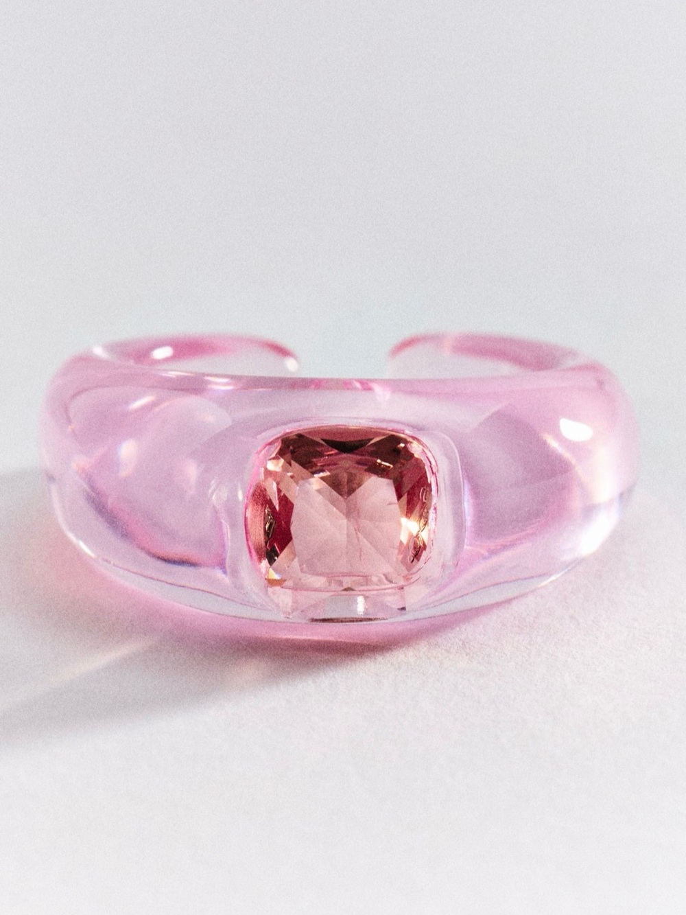 Anthropologie Pink Cushion-Cut Resin Ring with Blush Center Stone